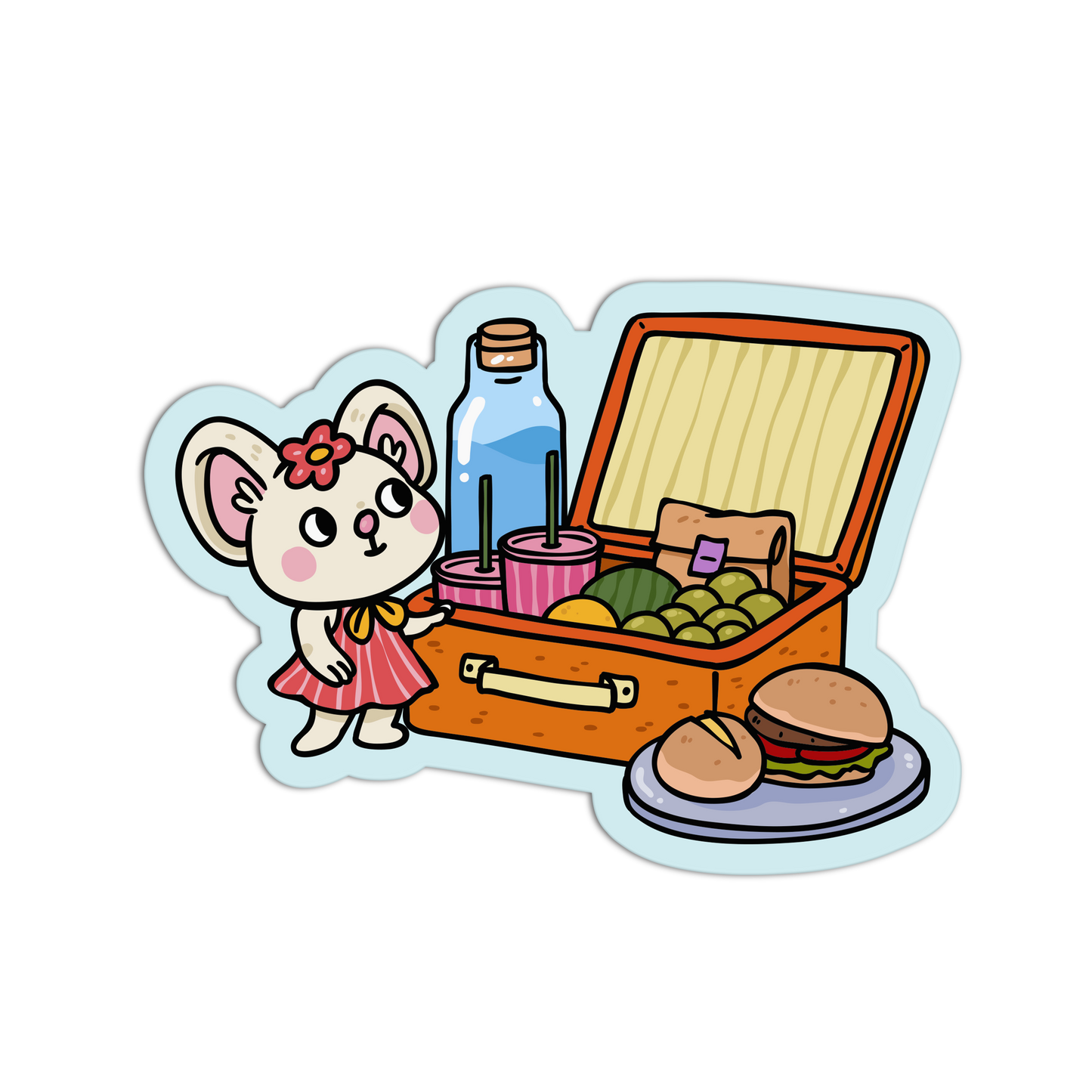 Mouse Picnic Suitcase - Coquette Animal Picnic Sticker - The Stkr Store