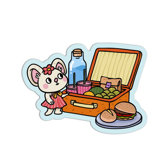 Mouse Picnic Suitcase - Coquette Animal Picnic Sticker - The Stkr Store