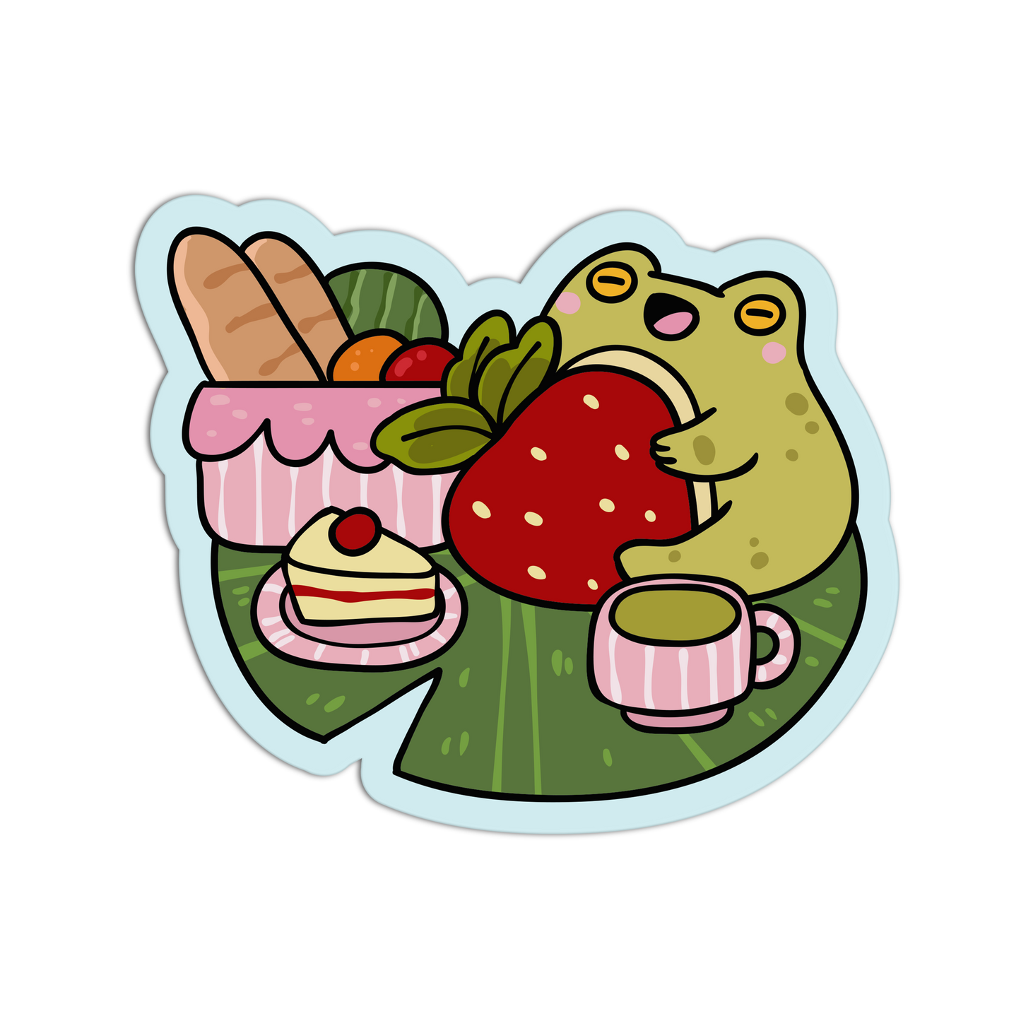 Frog Strawberry Lilypad - Coquette Animal Picnic Sticker - The Stkr Store