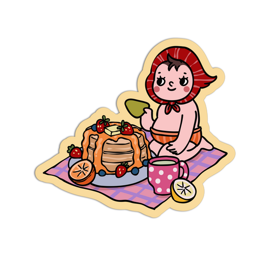 Illustration of a child in a red hood with a picnic setup on a transparent background