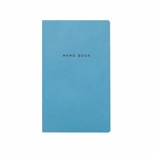 Blue memo book with 'MEMO BOOK' text on a white background
