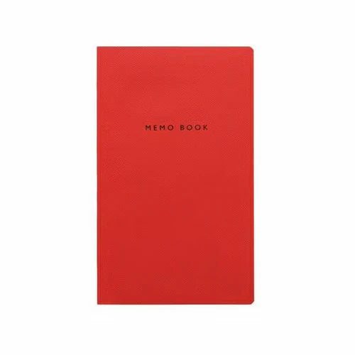 Red memo book with 'MEMO BOOK' text on a white background