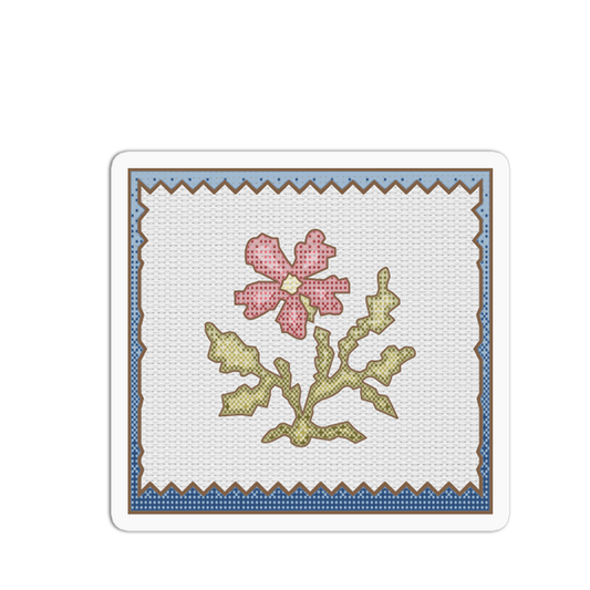 Pink Flower Sampler Cross Stitch Sticker