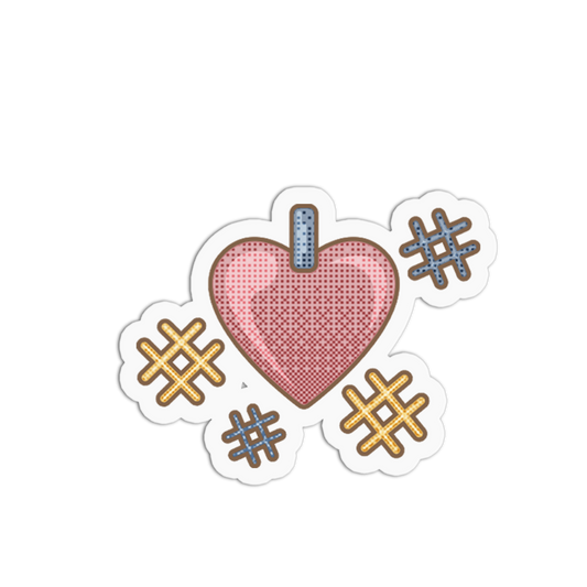 Pink Heart Pattern Cross Stitch Sticker