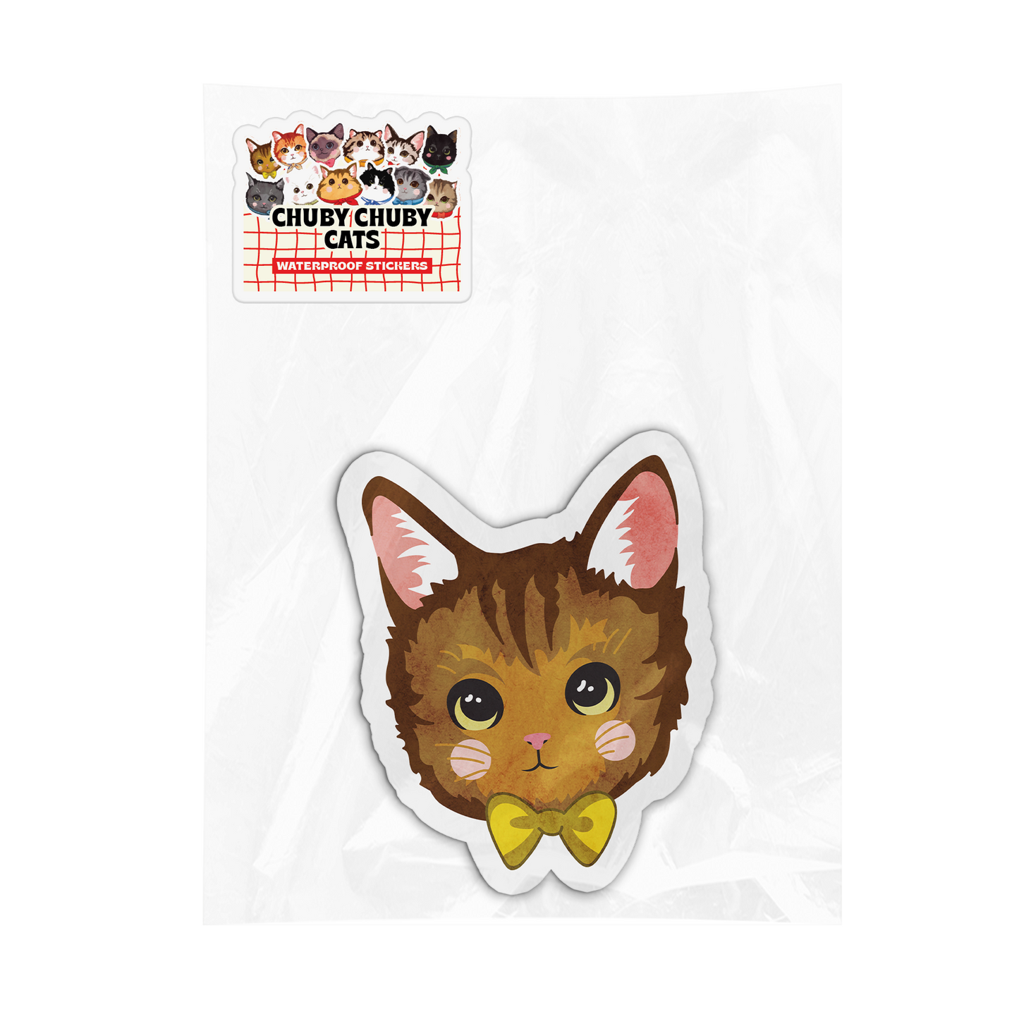 Brown Cat with Yellow Bowtie - Chuby Chuby Cats Sticker