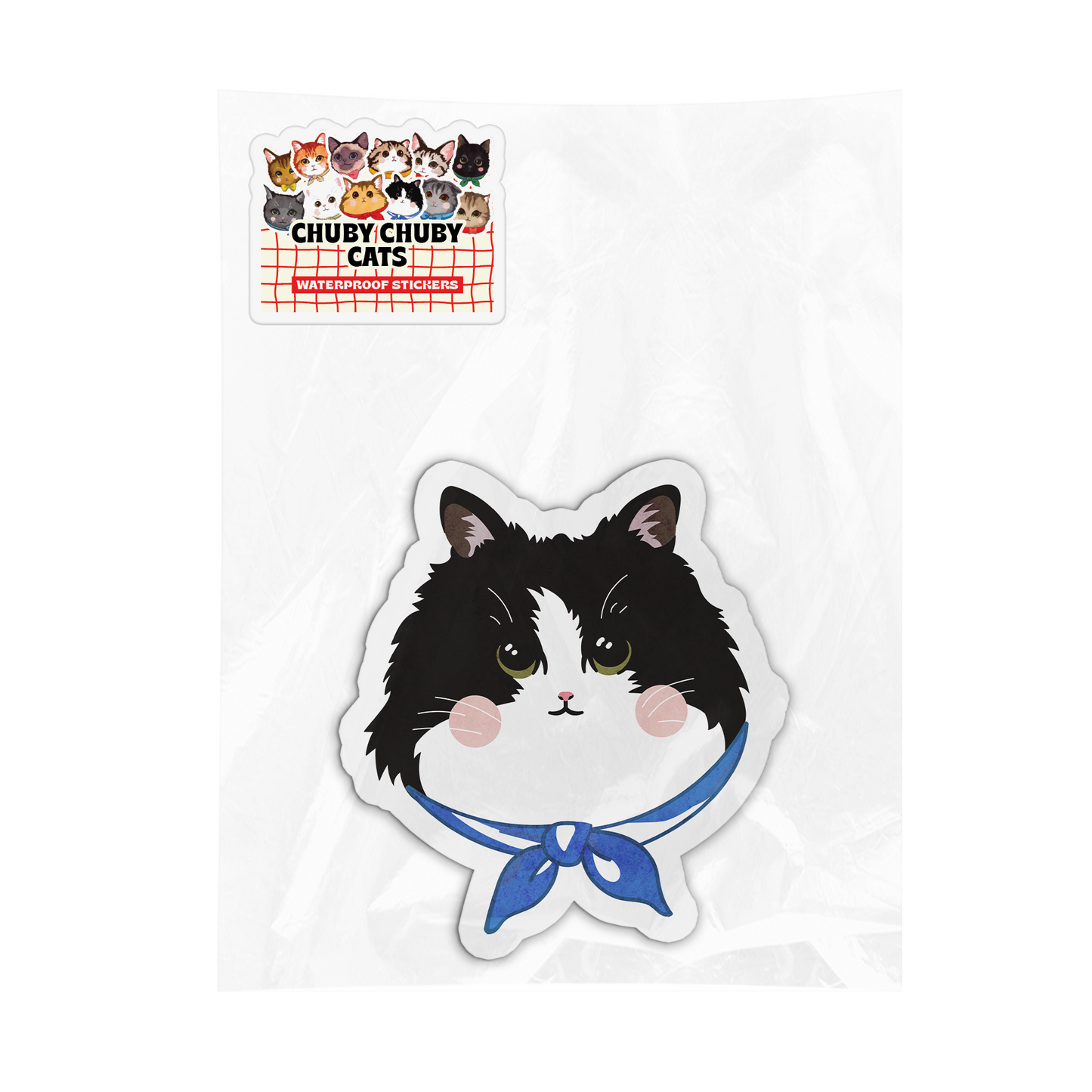 Tuxedo Cat with Blue Scarf - Chuby Chuby Cats Sticker