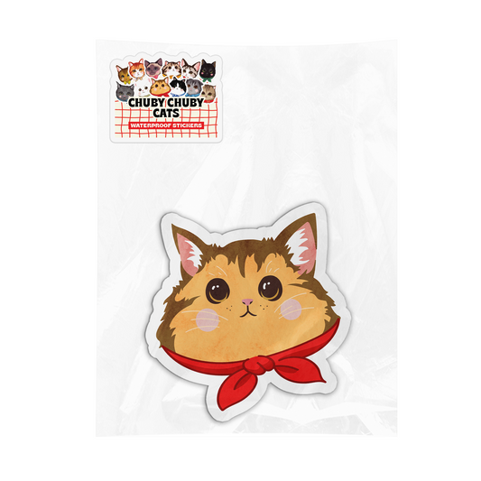 Brown and Orange Cat with Red Scarf - Chuby Chuby Cats Sticker