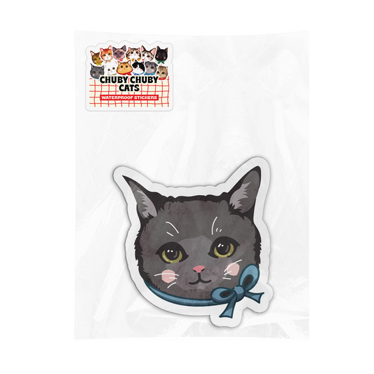 Gray Cat with Blue Bow - Chuby Chuby Cats Sticker