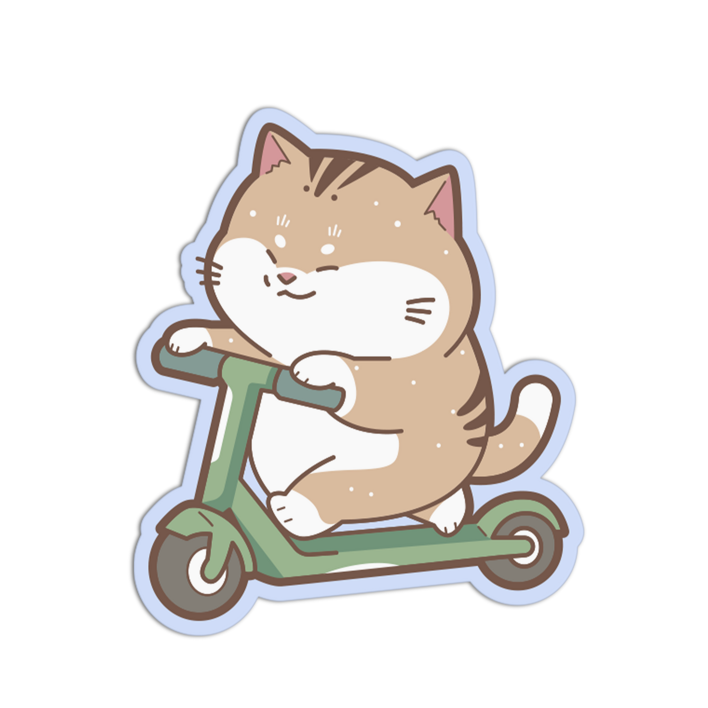 Cartoon cat riding a scooter on a white background