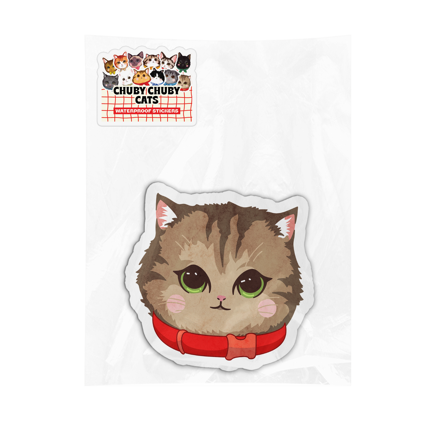 Brown Cat with Red Collar - Chuby Chuby Cats Sticker