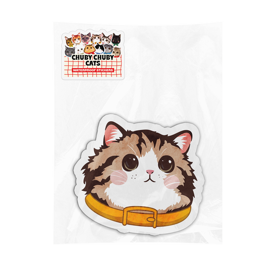 Brown Cat with Orange Collar - Chuby Chuby Cats Sticker