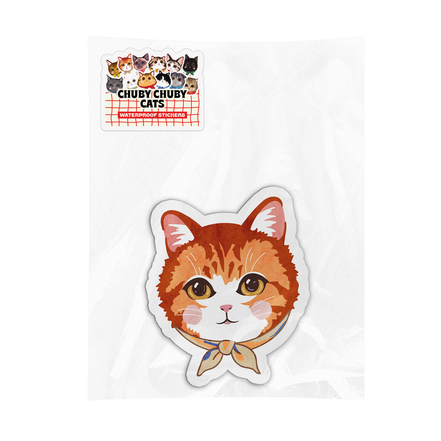 Orange Tabby Cat with Colorful Scarf - Chuby Chuby Cats Sticker