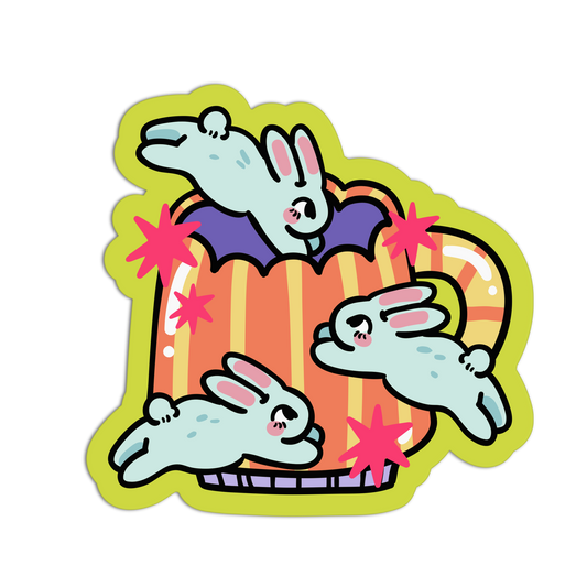 Jumping Blue Bunnies Cute Cups Sticker