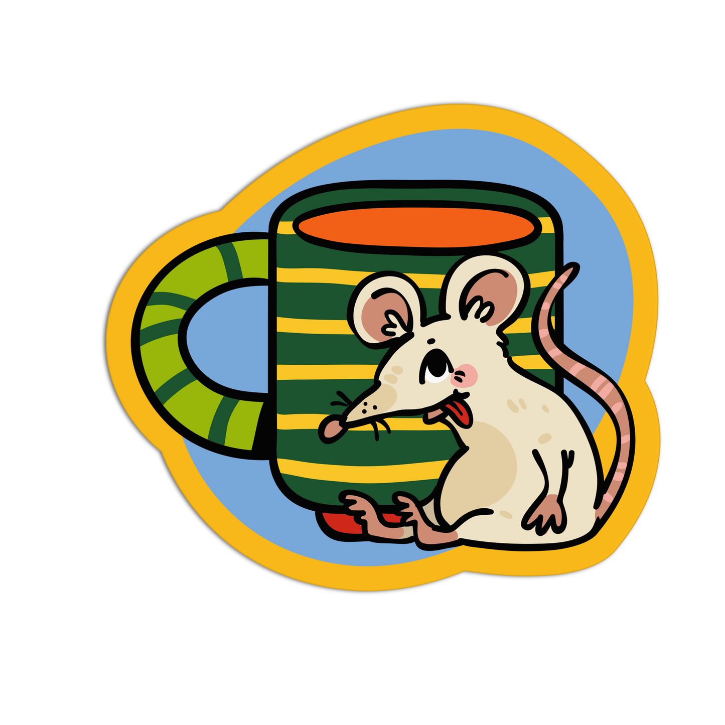White Mouse Striped Cute Cups Sticker