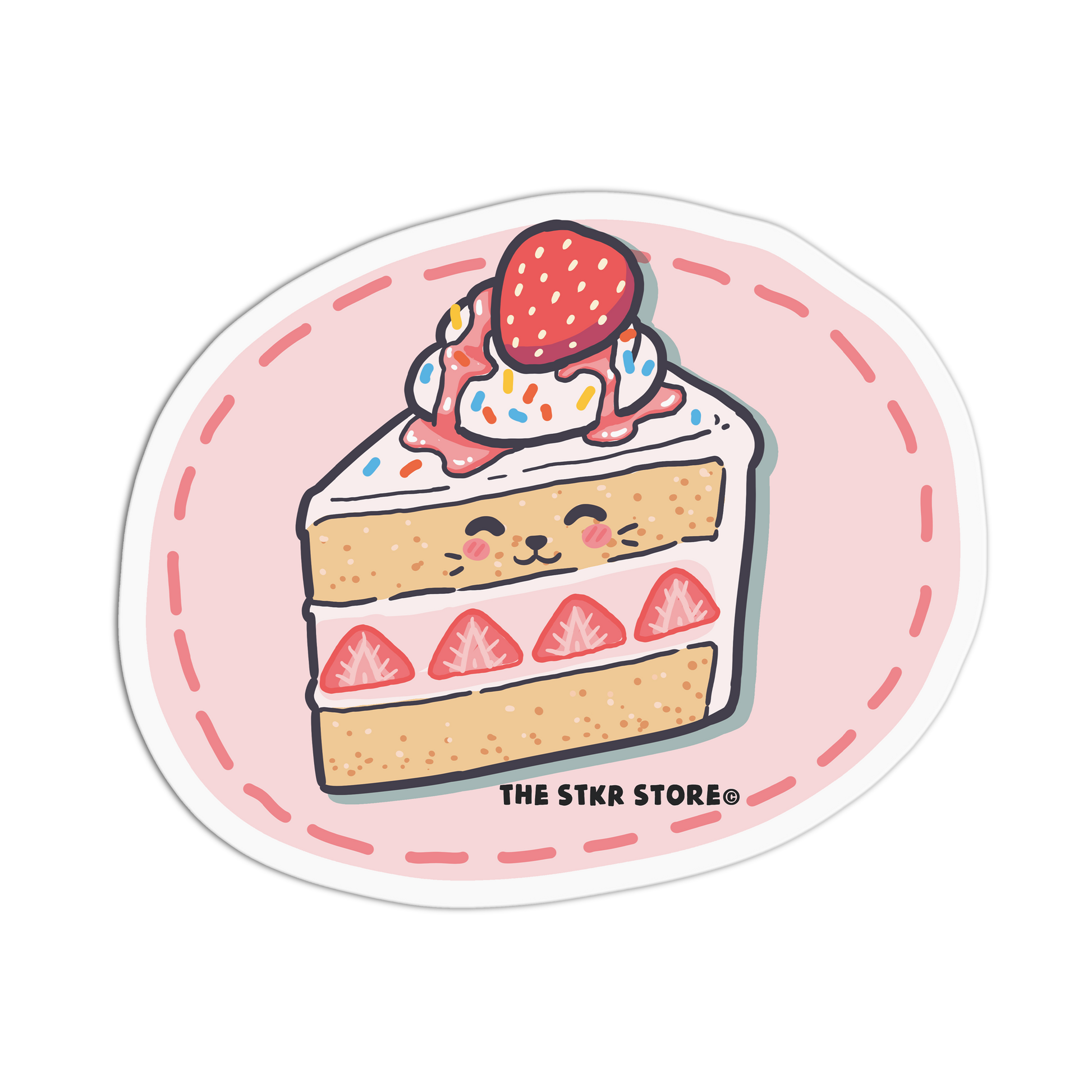 Strawberry Cat Face Cake - Cute Dessert Sticker - The Stkr Store