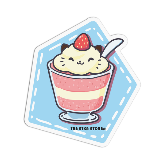 Strawberry Cat Parfait - Cute Dessert Sticker