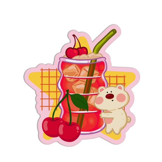 Cherry Soda Bear Cute Drinks Sticker