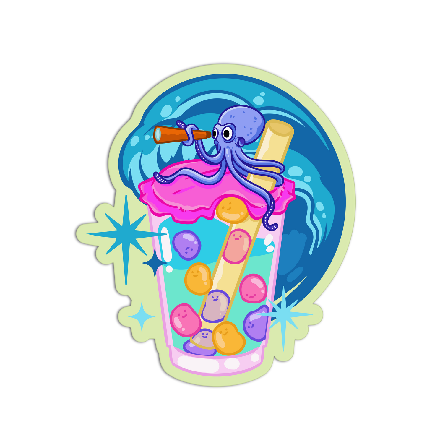 Ocean Boba Adventure Cute Drinks Sticker