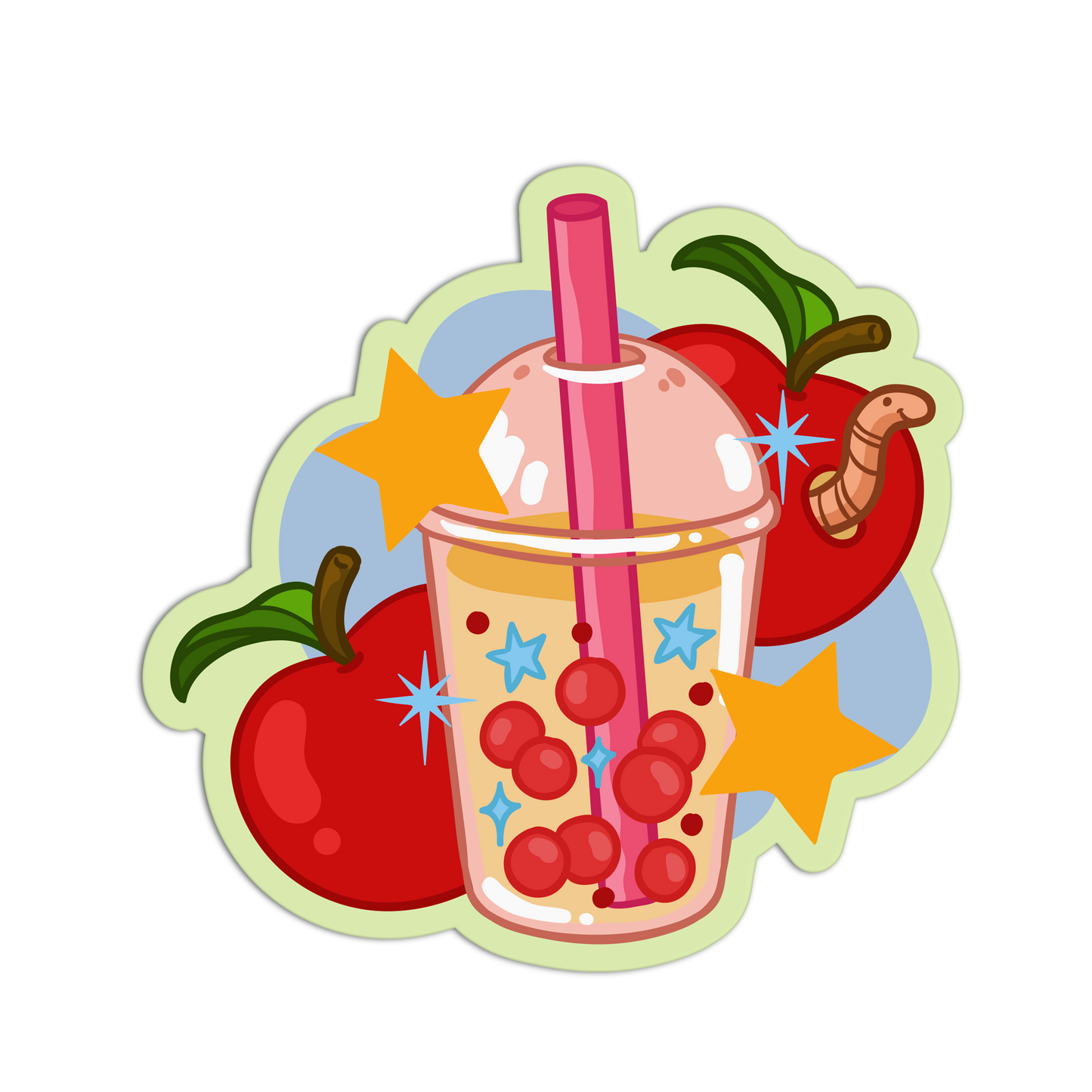 Apple Cider Wormy Boba Cute Drinks Sticker - The Stkr Store