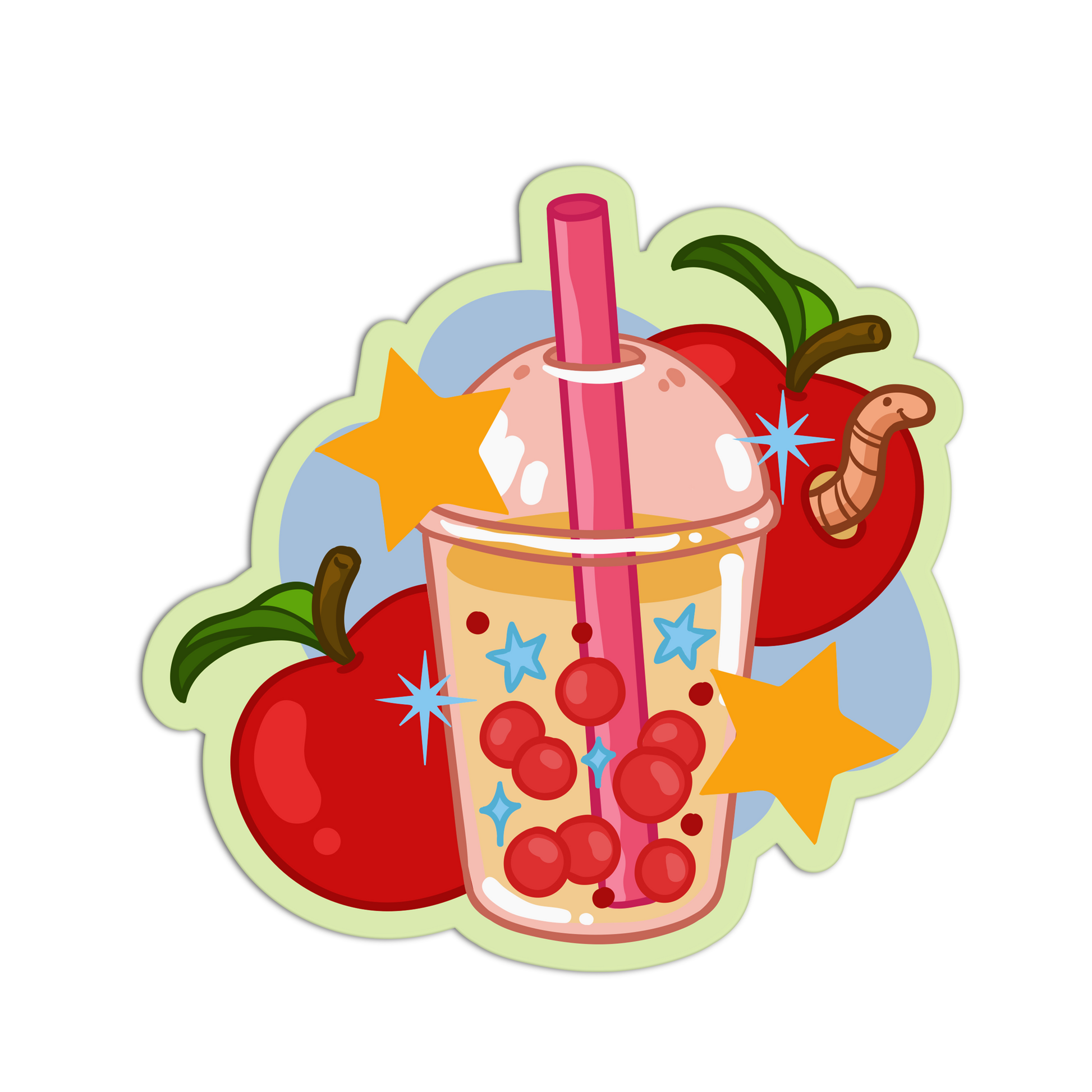Apple Cider Wormy Boba Cute Drinks Sticker - The Stkr Store