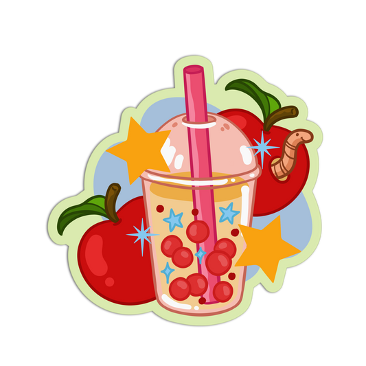 Apple Cider Wormy Boba Cute Drinks Sticker