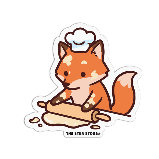 Cartoon fox character with a chef's hat and rolling pin, from The Stkr Store.