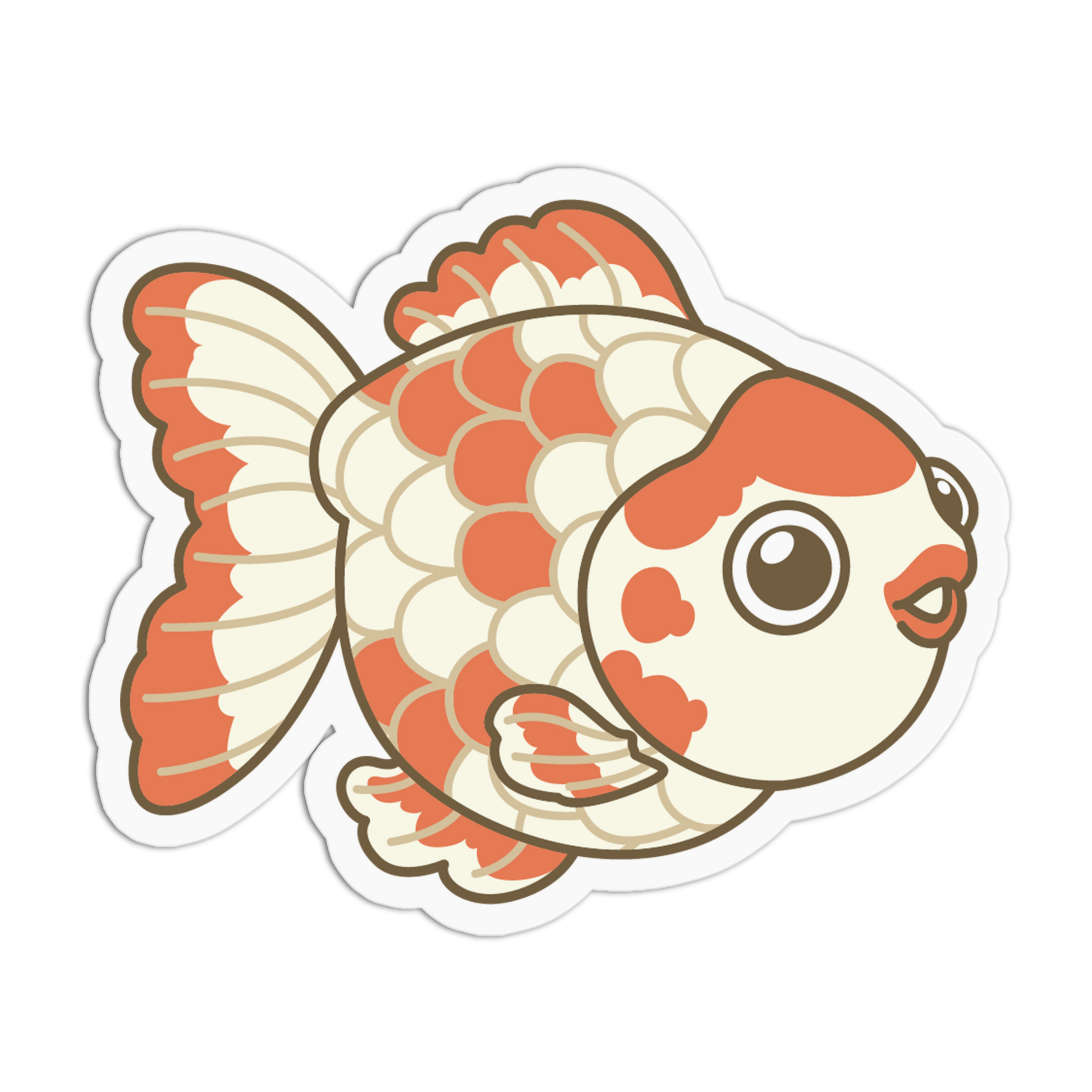 Cartoon goldfish with orange and white pattern on a white background