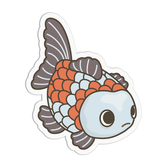 Cartoon fish with orange and gray scales on a white background