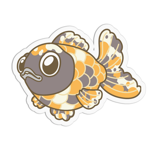 Cartoon fish with orange and brown pattern on a white background