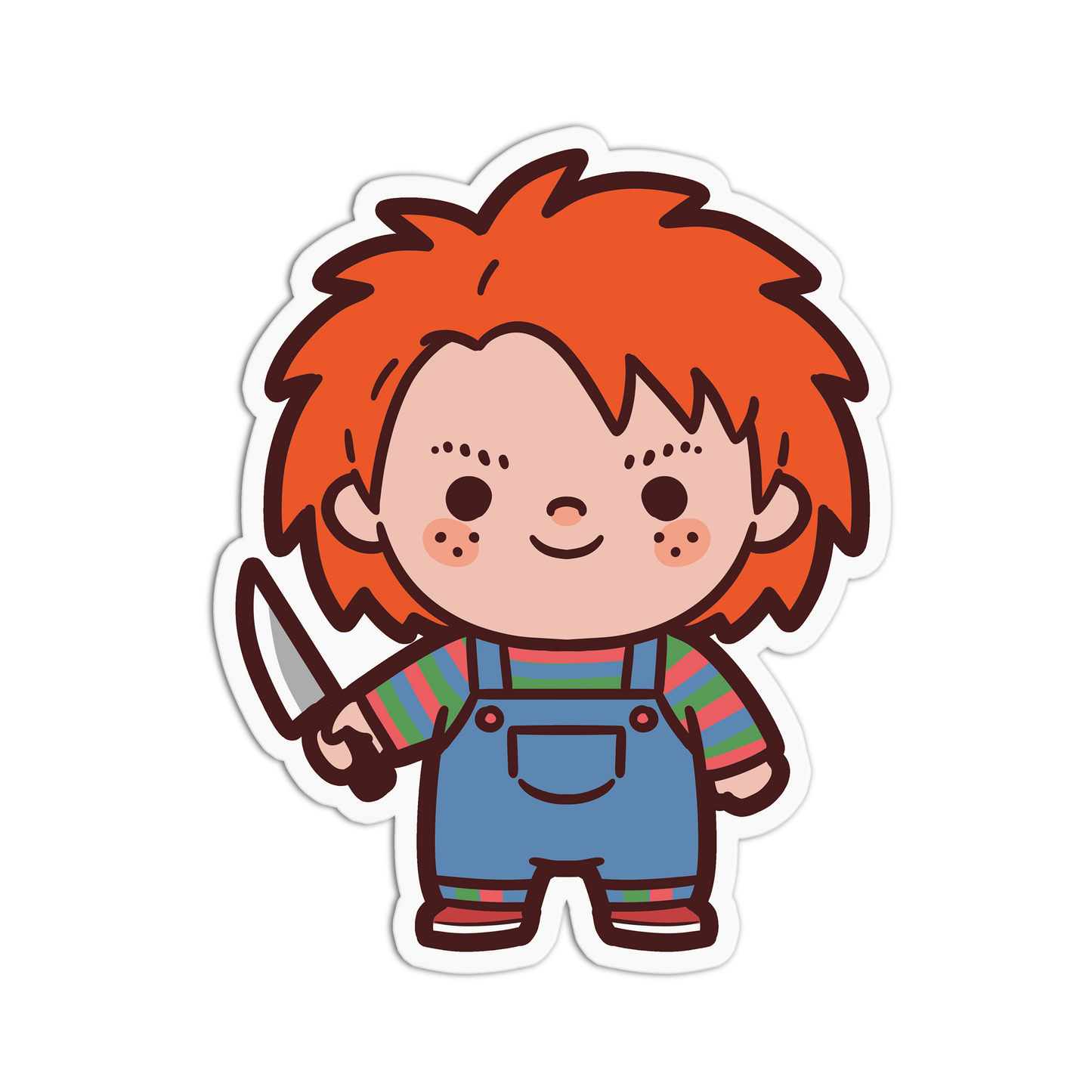Cartoon character with red hair and a knife on a white background