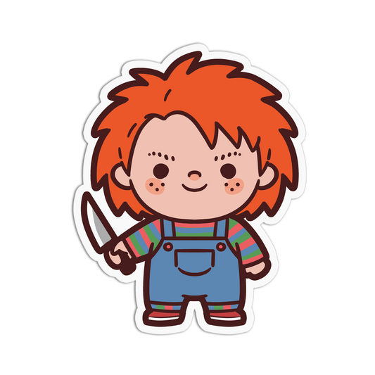Cartoon character with red hair and a knife on a white background