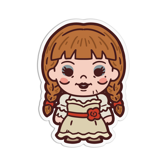 Cartoon character with brown hair and a white dress on a white background