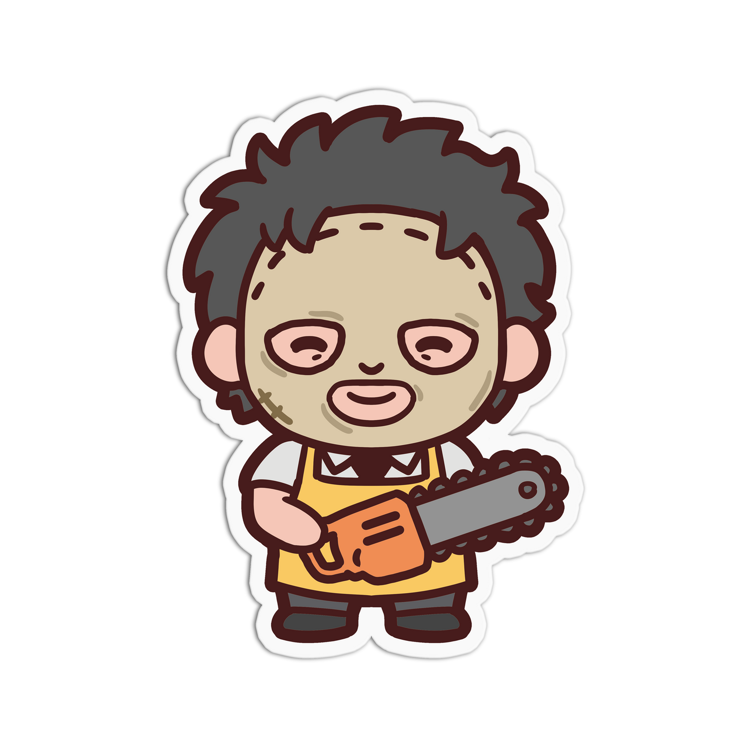 Cartoon character with chainsaw on a white background