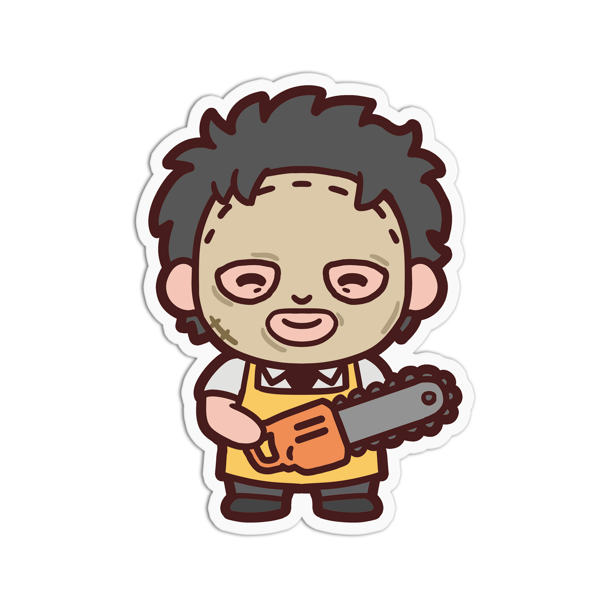 Cartoon character with chainsaw on a white background
