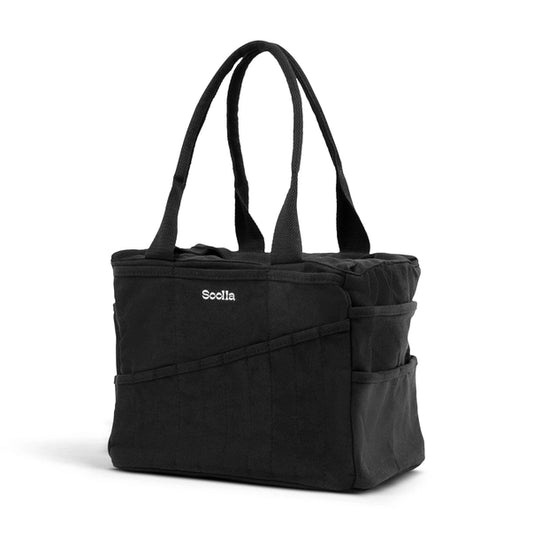 Black tote bag with 'Scully' branding on a white background