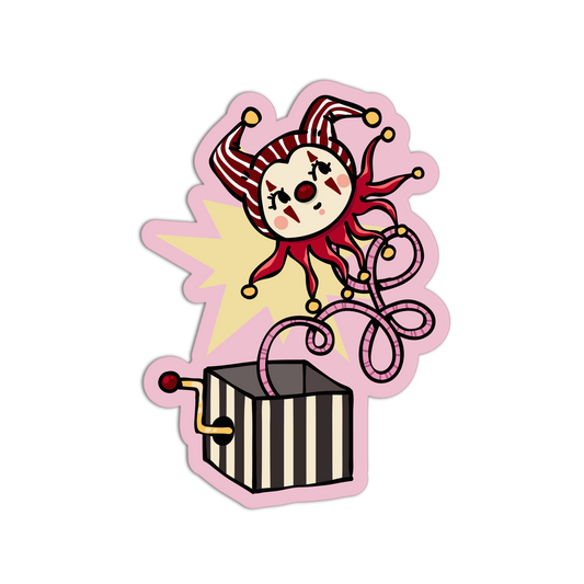 Cartoon character with red hair and striped box on a white background