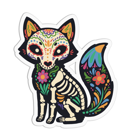 Sitting Fox Day Of The Dead Sticker