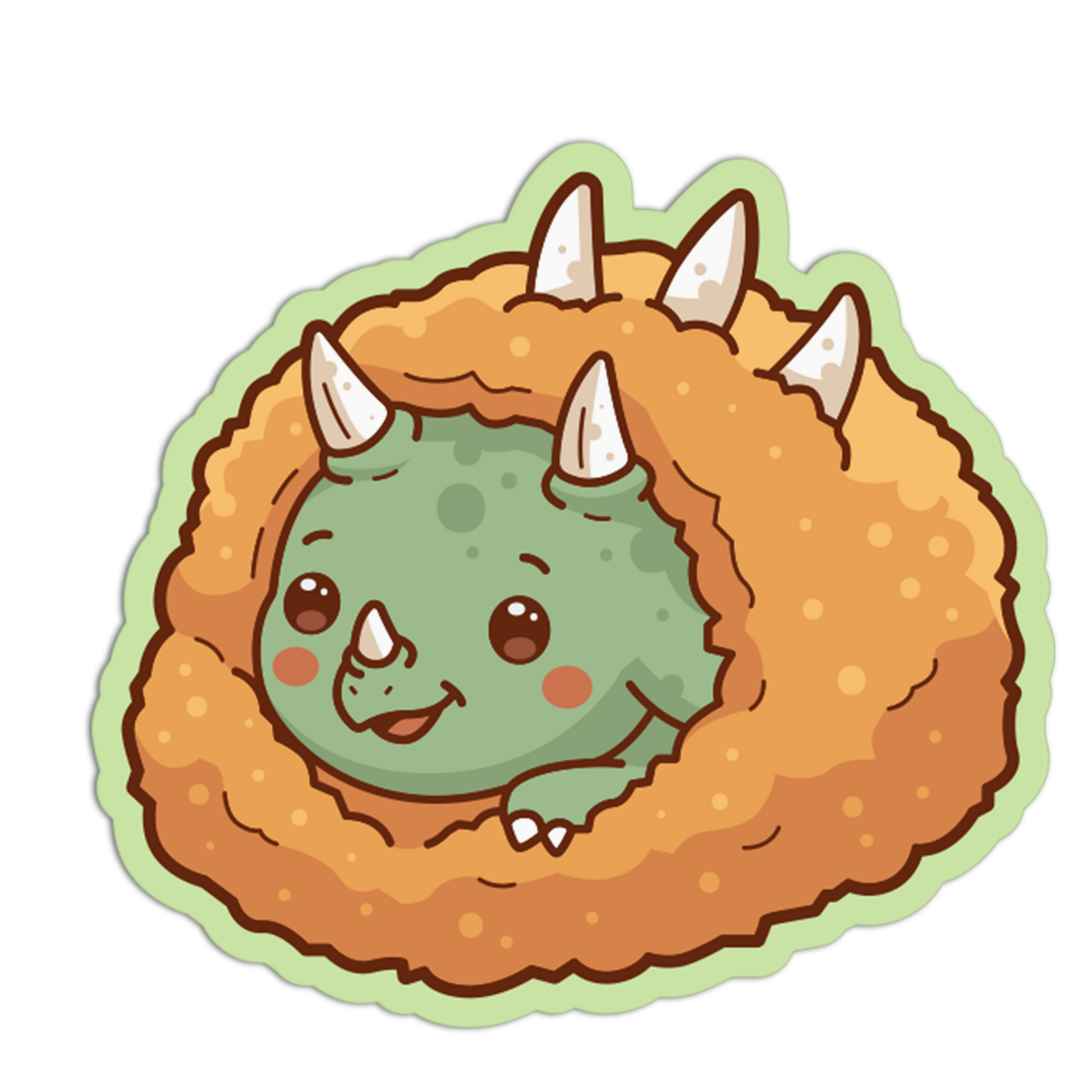 Cartoon dinosaur in a nest on a white background