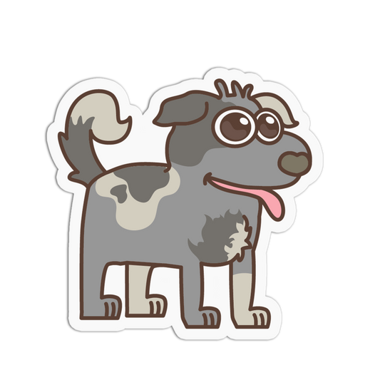 Cartoon dog sticker with a happy expression on a white background
