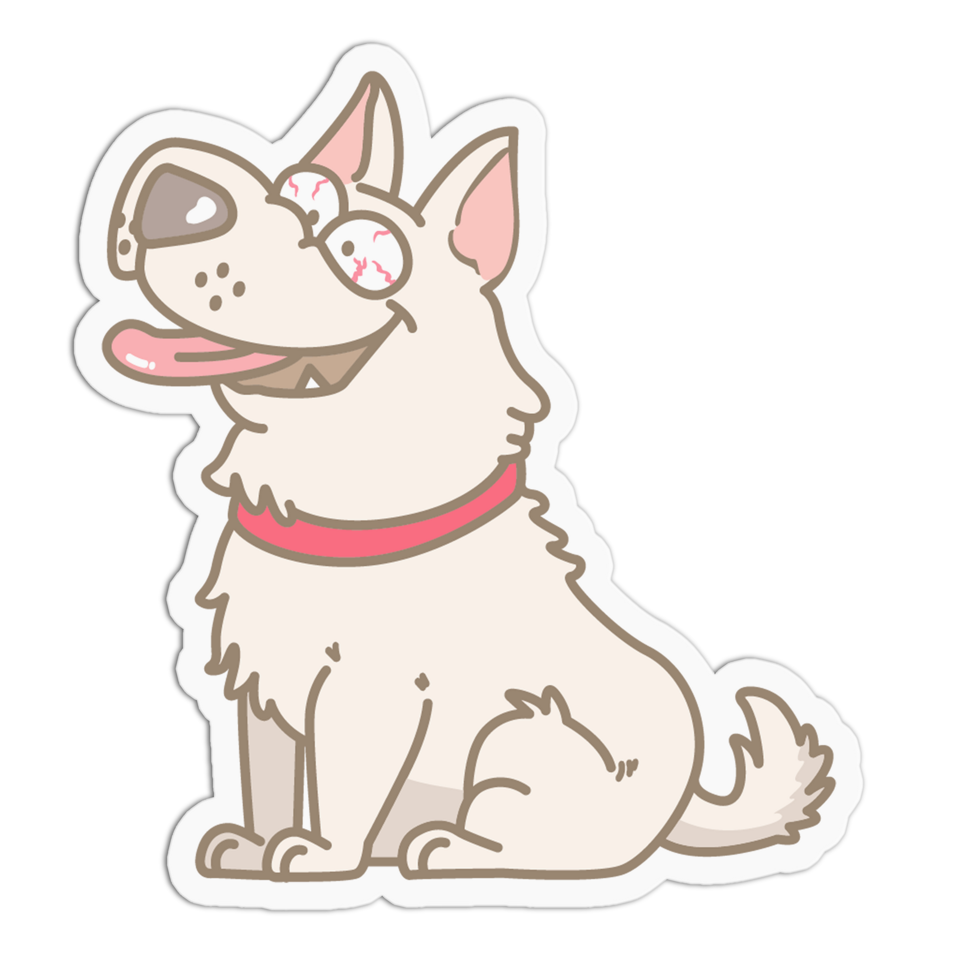 Cartoon dog with a pink collar on a white background