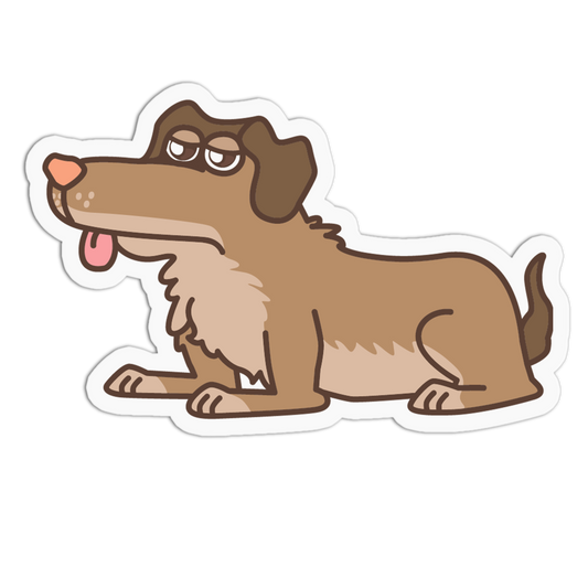 Cartoon dog with a happy expression on a white background
