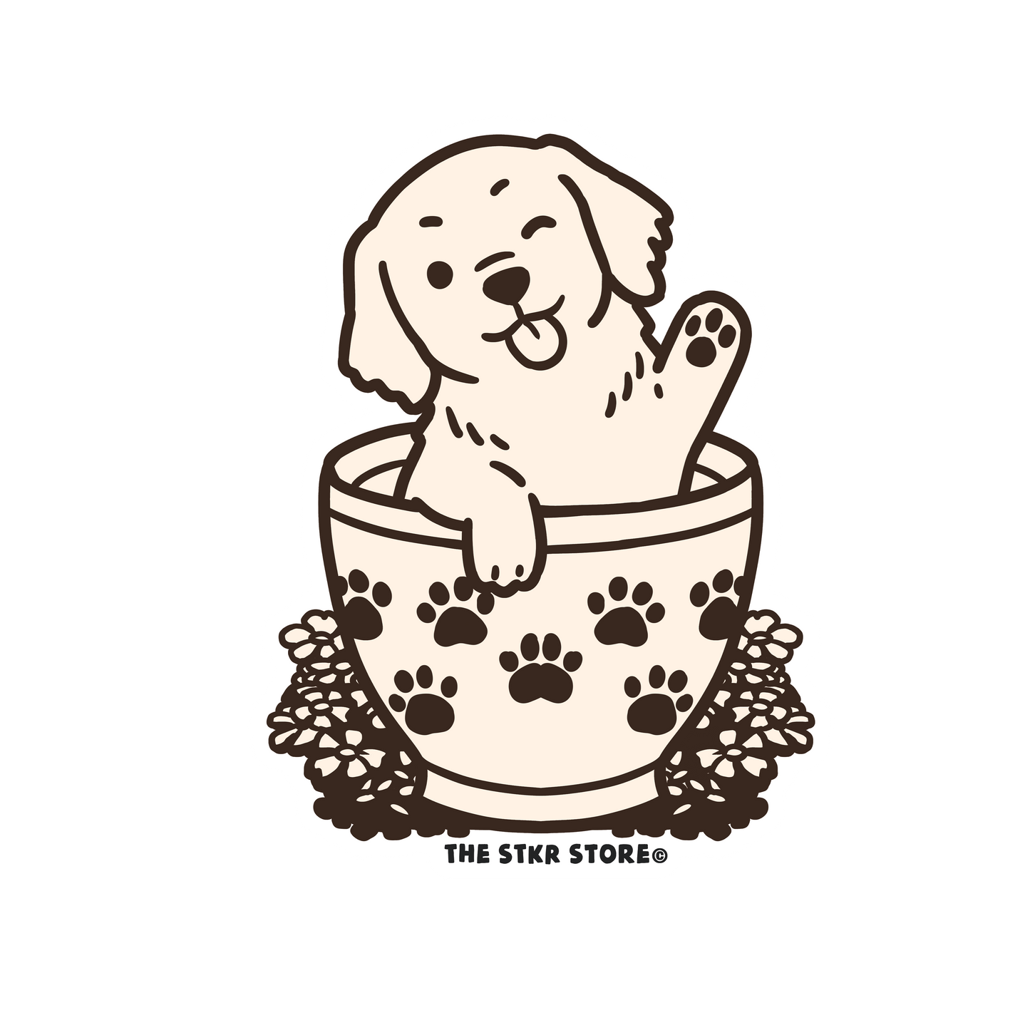 Golden Retriever in a Paw Print - Dog in a Cup Sticker