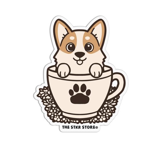 Corgi in a Paw Print - Dog in a Cup Sticker