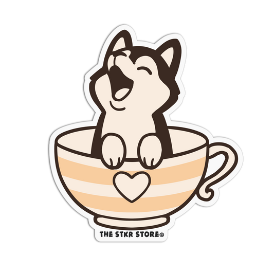 Husky in a Striped Heart - Dog in a Cup Sticker