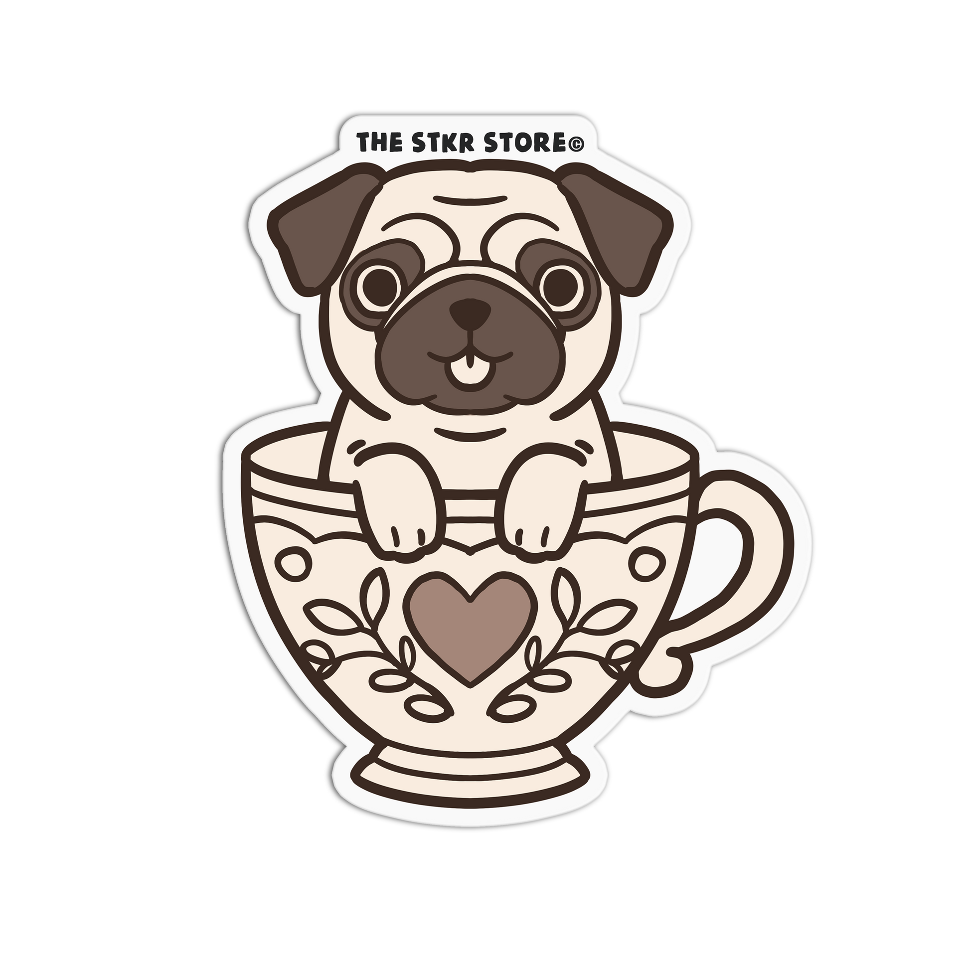 Pug in a Heart Filigree - Dog in a Cup Sticker - The Stkr Store