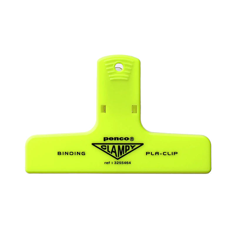 Yellow binding clip with 'Penco' branding on a white background