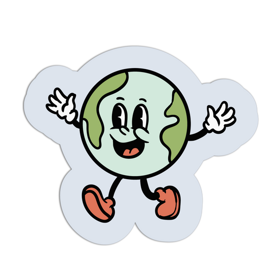 Cartoon character with a green face and red shoes on a white background