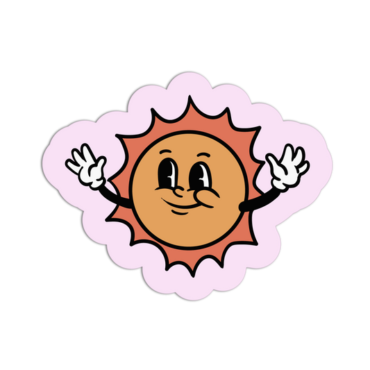 Cartoon sun character with arms and hands on a white background
