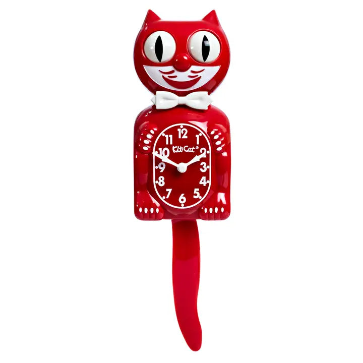 Red cat-shaped clock with a white background