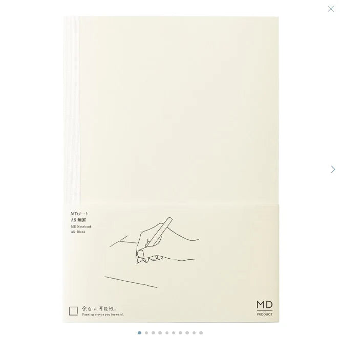 Minimalist design with a hand holding a heart on a light beige background, featuring the brand 'MD'.